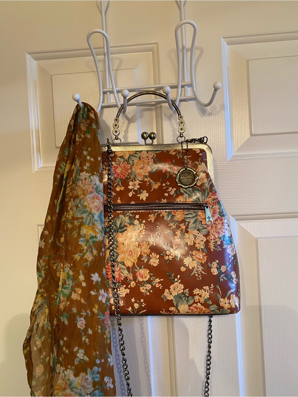 Patricia Nash Floral Frame Satchel - Brown leather Floral Women's Bag